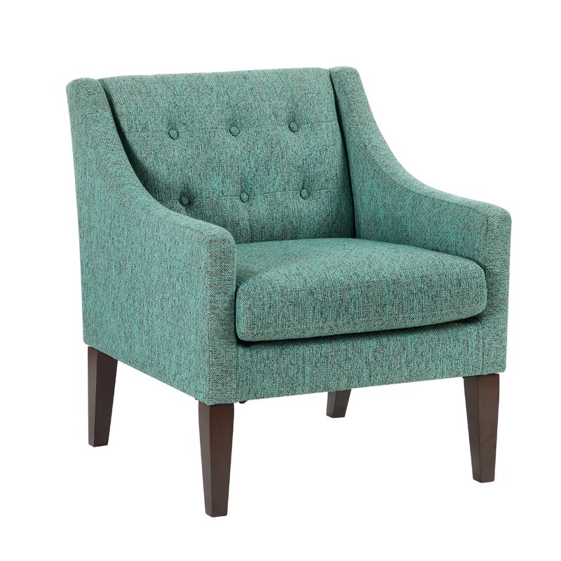 Ginna Accent Armchair, Button Tufted Sea Green Polyester, Brown Legs