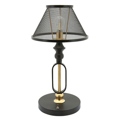 19 Inch Table Lamp, Round Metal Mesh Shade, Hollow Body, Black, Gold Stand