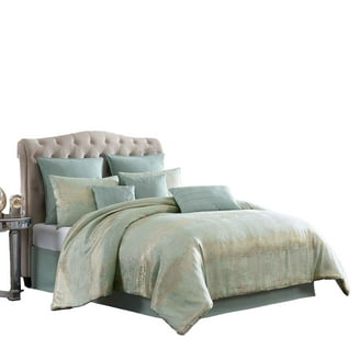 Teesa 10pc King Comforter Set, Shams, Blue and Gold Woven Jacquard