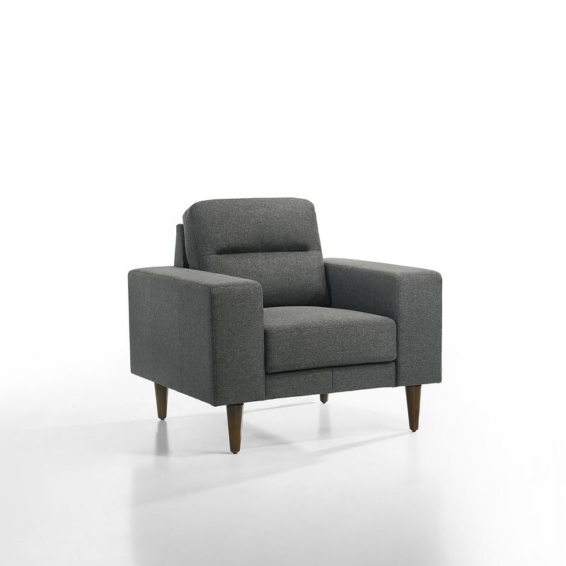 Vile Accent Chair, Plush Gray Fabric, Classic Tapered Solid Wood Legs