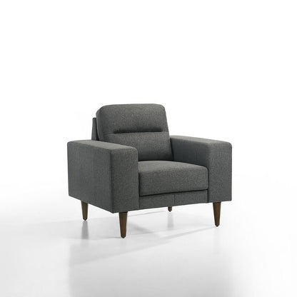Vile Accent Chair, Plush Gray Fabric, Classic Tapered Solid Wood Legs