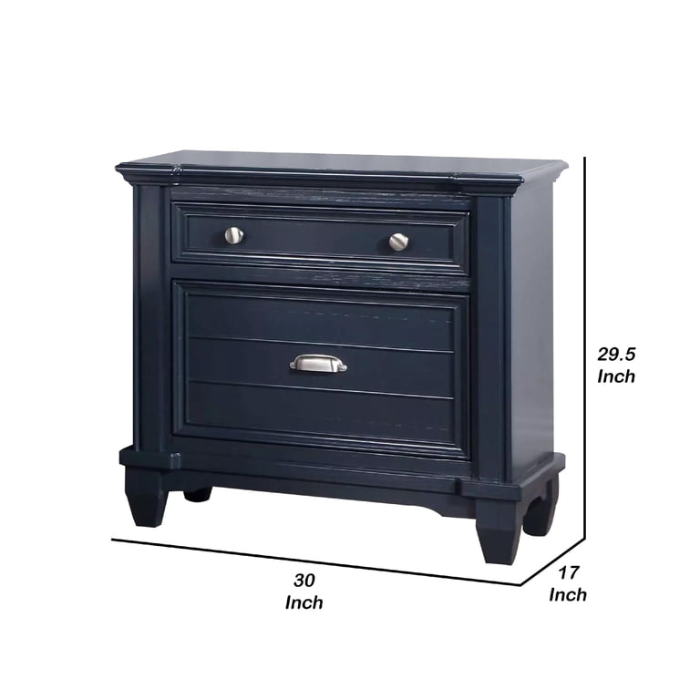 Zeny Nightstand, 1 Cup Handle Drawer w 1 Shelf, Slate Blue Solid Wood