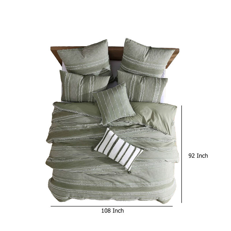 Meo 5pc Comforter Set, Green Textured Woven Jacquard Stripe – King