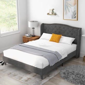 Jiana Full Bed, Charcoal Gray Wool Upholstery, LED Headboard
