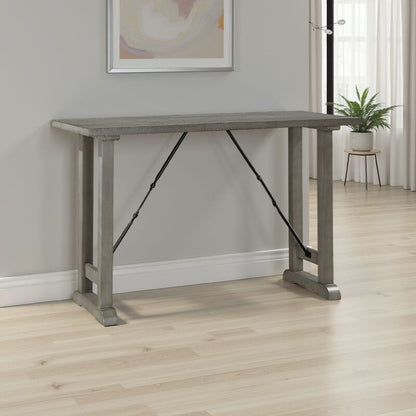 Anab Counter Height Table, Rectangular Gray Wood and Turnbuckle Base