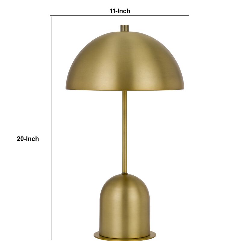 20 Inch Metal Accent Table Lamp with Dome Shade, Brass