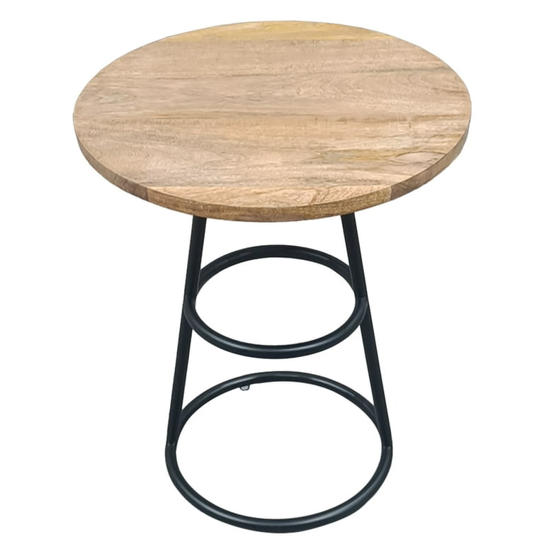 Amelia 20-Inch Side Table - Natural Brown Mango Wood Top, Black Iron Base