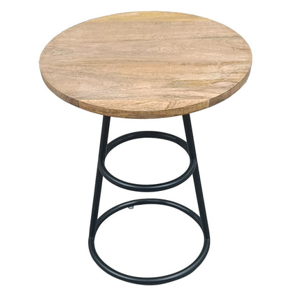 Amelia 20-Inch Side Table - Natural Brown Mango Wood Top, Black Iron Base