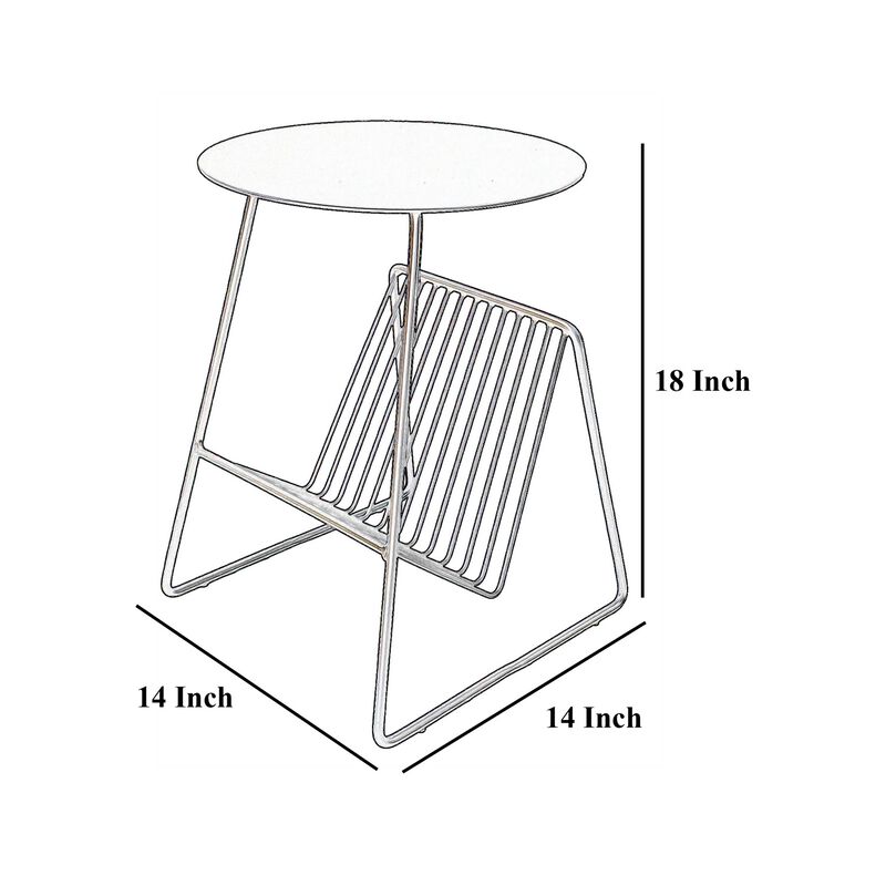 Zeo Side End Table w Magazine Rack, 14 Inch Round Top, Sage Green