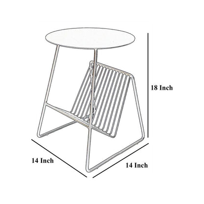 Zeo Side End Table w Magazine Rack, 14 Inch Round Top, Sage Green