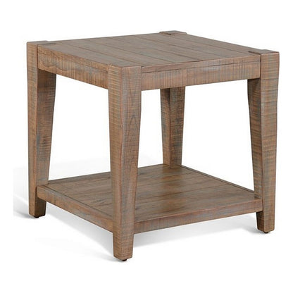 Lilly Side End Table, 1 Shelf, Light Brown Mahogany, 24 Inch Square