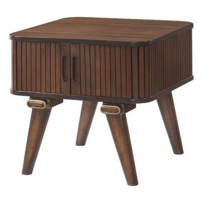 Manny Side End Table, 2 Tambour Doors, A Frame Walnut Brown 24 Inch