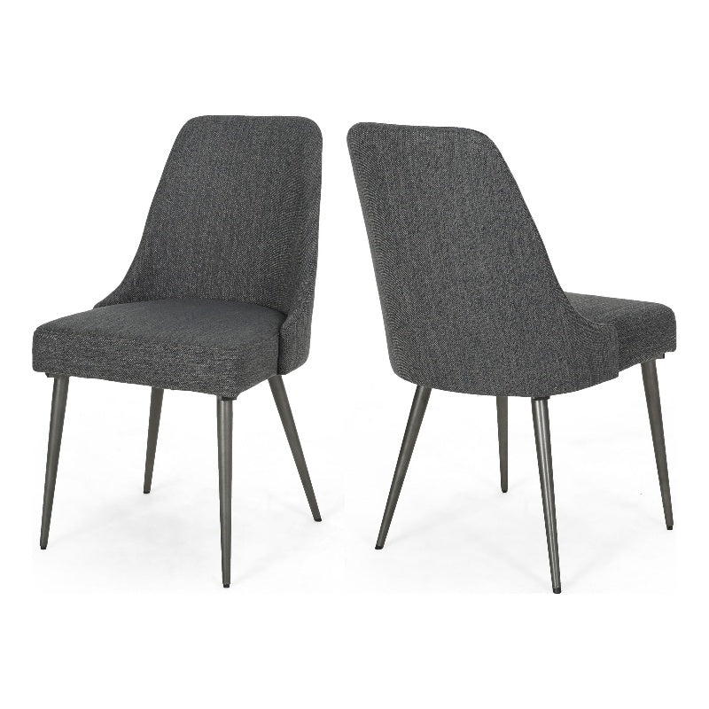 Dining Side Chair Set of 2, Smooth Textured Gray Fabric Armless Design