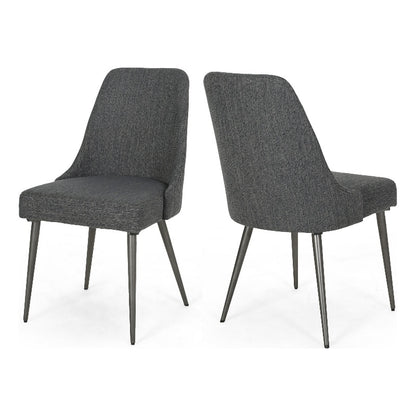 Dining Side Chair Set of 2, Smooth Textured Gray Fabric Armless Design