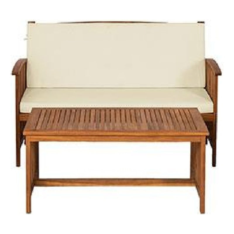 Kaila 2pc Outdoor Table and Loveseat Set, Beige Cushion, Natural Brown