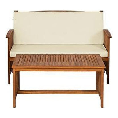 Kaila 2pc Outdoor Table and Loveseat Set, Beige Cushion, Natural Brown