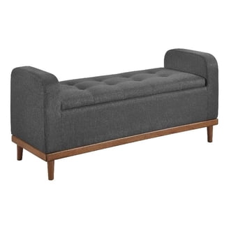 Bity Lift Top Storage Bench, Blue Textured Fabric, Wood Base, 50 Inch