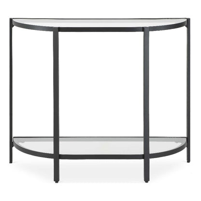Nizy Sofa Console Table, 36 Inch Glass Top, 1 Open Shelf, Black Iron
