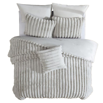 Sieno 4pc King Comforter Set, White Faux Fur and Micro Mink Backing