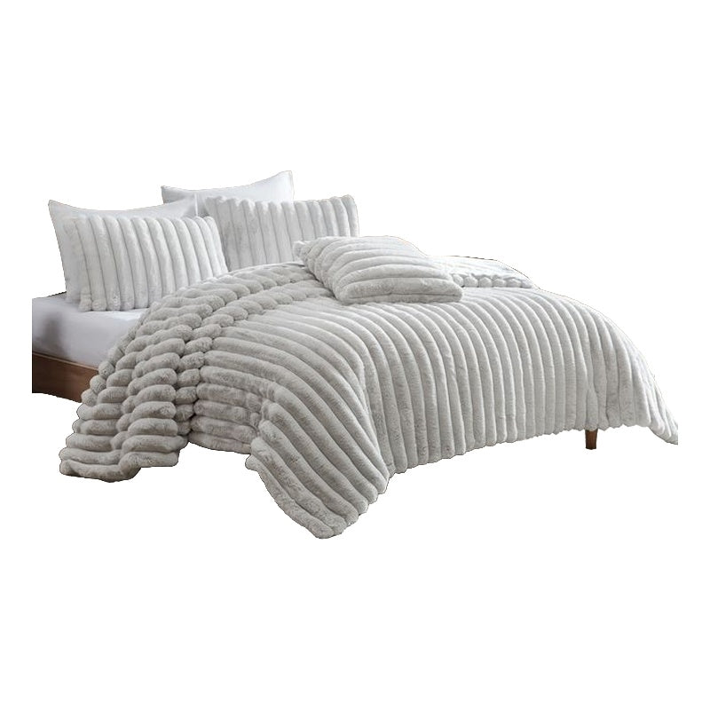 Sieno 4pc Queen Comforter Set, Gray Faux Fur and Micro Mink Backing