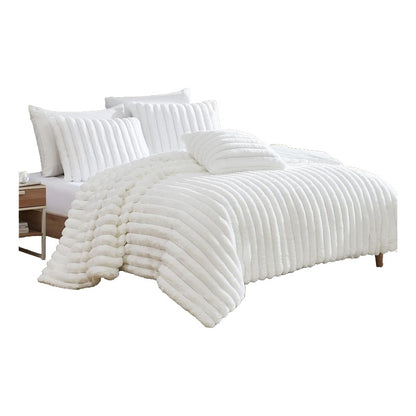 Sieno 4pc Queen Comforter Set, White Faux Fur and Micro Mink Backing