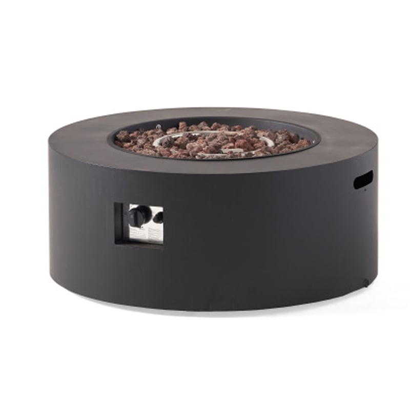 Outdoor Fire Pit, 40,000 BTUs Cutout Handles, Round Dark Gray Iron