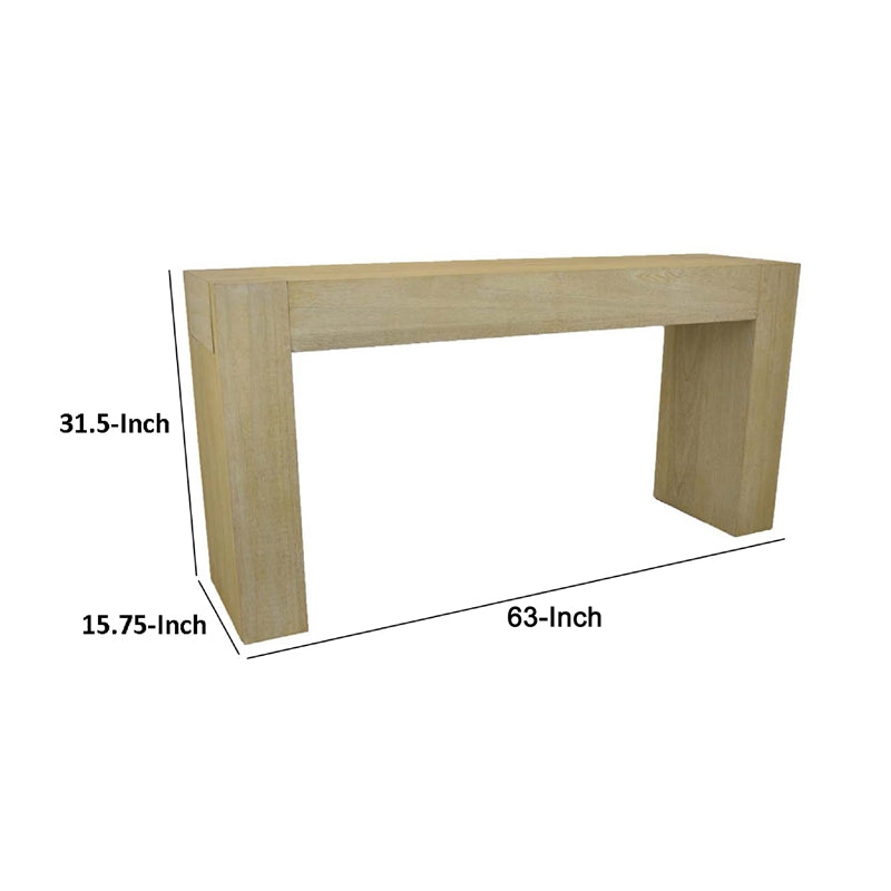 Console Table, Tall C Shaped Design, 63 Inch Light Brown Wood Body