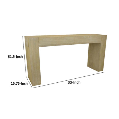 Console Table, Tall C Shaped Design, 63 Inch Light Brown Wood Body
