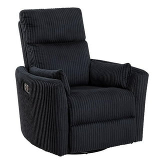 Rix Swivel Glider Recliner Chair w 2 Lumbar Pillows, Black Corduroy