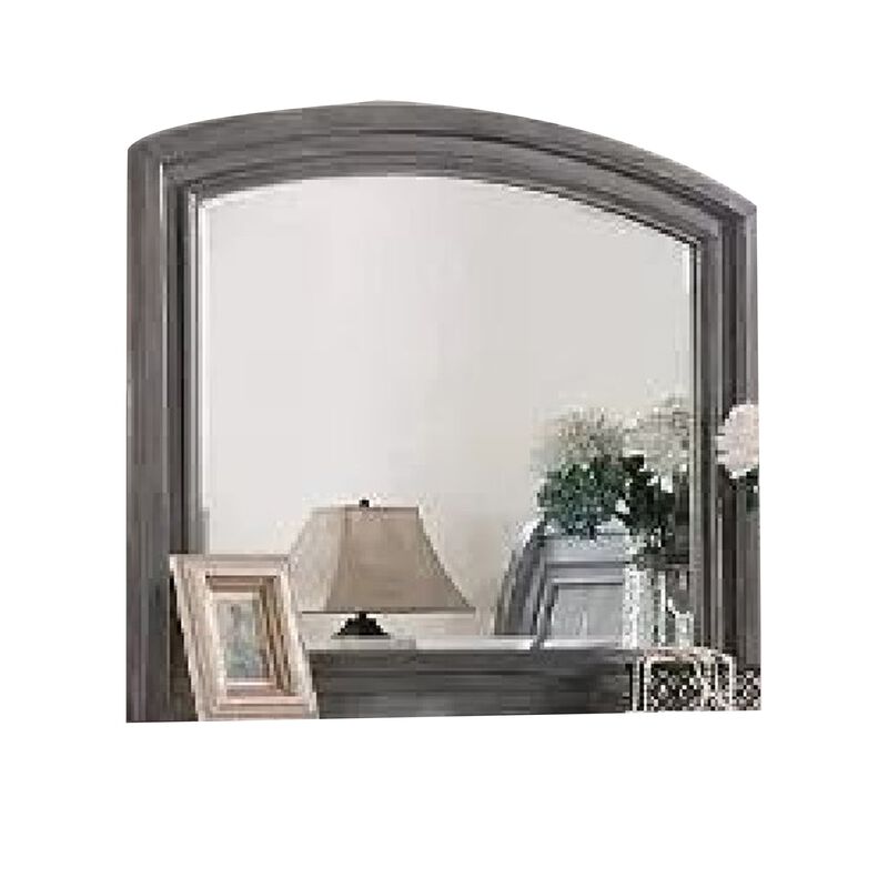 Dresser Mirror, Gray Pine Wood Frame, Farmhouse Carved Details 36x42