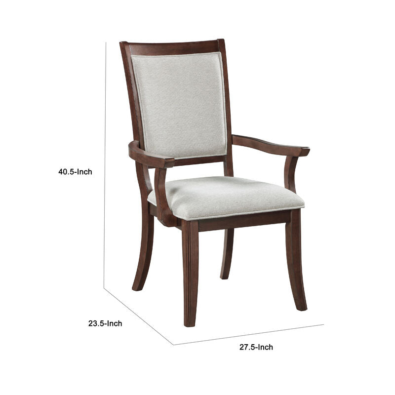 Jenie Armchair Set of 2, Dark Walnut Inlay Cherry Wood, Beige Fabric