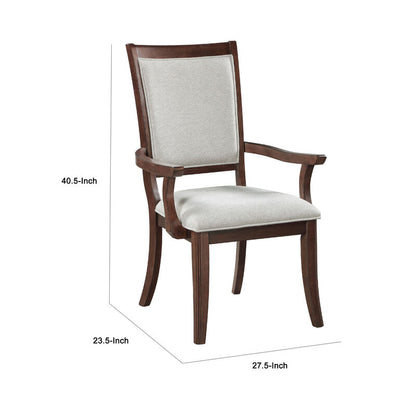 Jenie Armchair Set of 2, Dark Walnut Inlay Cherry Wood, Beige Fabric