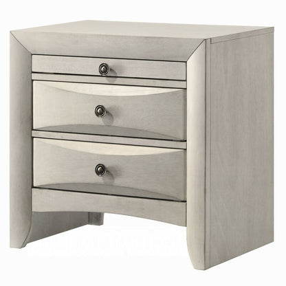 Remy Nightstand, 3 Contemporary Faceted Drawers, Antique White Finish