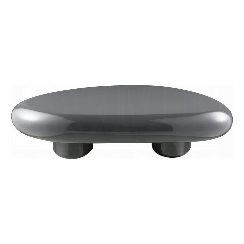Fory Coffee Table, 46 Inch Oval Top with Low Metal Base, High Gloss Gray