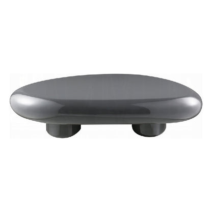 Fory Coffee Table, 46 Inch Oval Top with Low Metal Base, High Gloss Gray