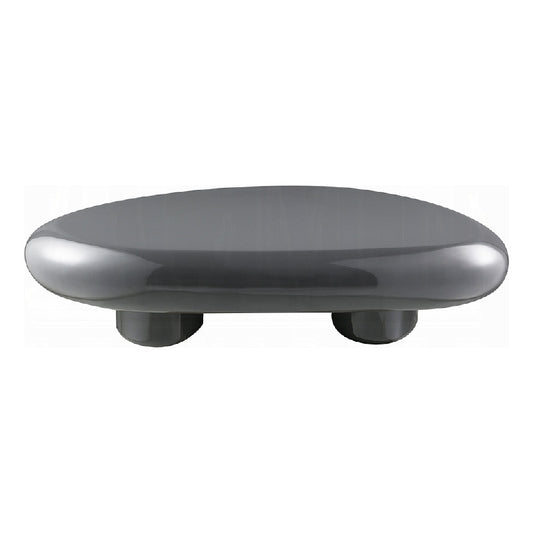 Fory Coffee Table, 46 Inch Oval Top with Low Metal Base, High Gloss Gray