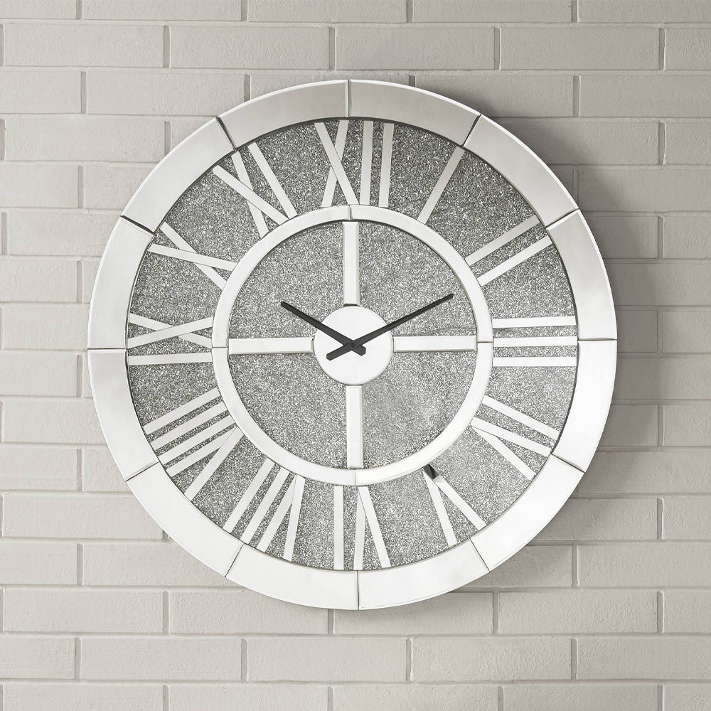 Noralie Mirrored Wall Clock with Faux Diamonds