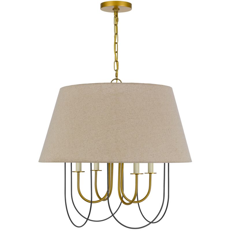 Pomy 24 Inch Chandelier, Hardback Burlap Shade, Gold Black Metal