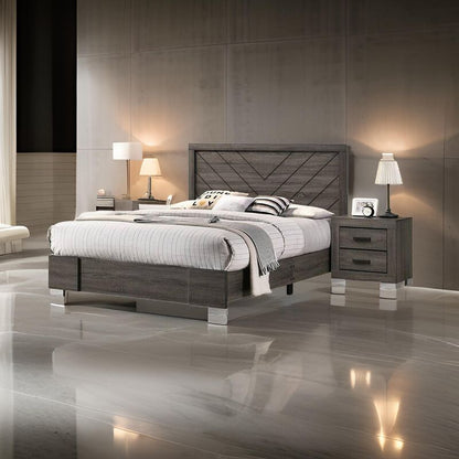 Lola Classic King Size Bed, Wood Grain, Strong Block Legs, Taupe Brown
