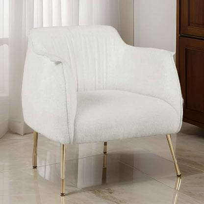 Beautiful Accent Chair Armchair, Soft White Boucle, Gold Metal, Solid Wood