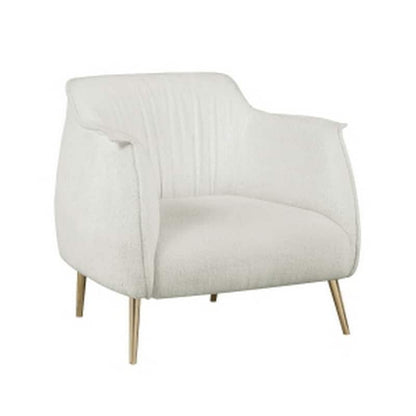 Beautiful Accent Chair Armchair, Soft White Boucle, Gold Metal, Solid Wood