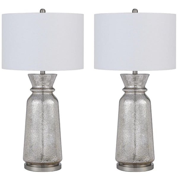 34 Inch Table Lamp Set of 2, White Shade, Glass Vase Shape and Metal Base