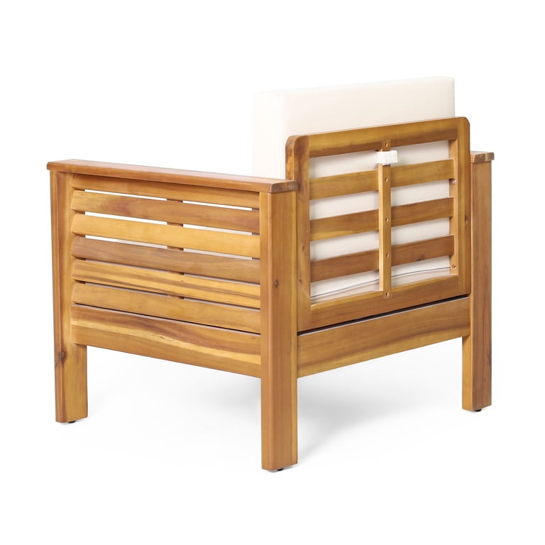 Siyal Outdoor Club Accent Chair Set of 2, Soft Beige, Brown Acacia Wood