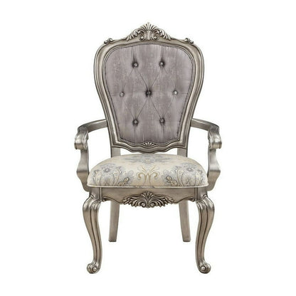 Aria 27 Inch Dining Armchair Set of 2, Plush Velvet, Antique Platinum Tone