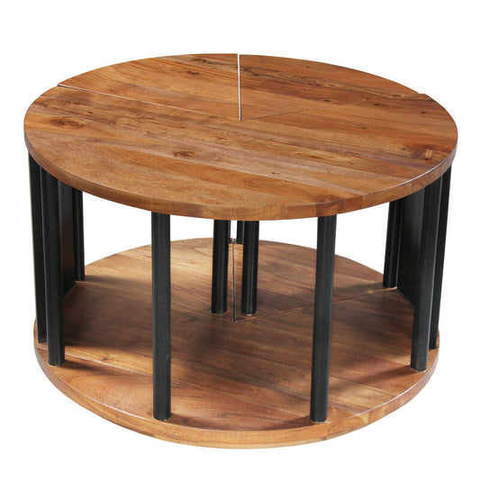 Jones 30-Inch Round Coffee Table, Handcrafted Natural Brown Acacia Wood, 3 Piece Split Design