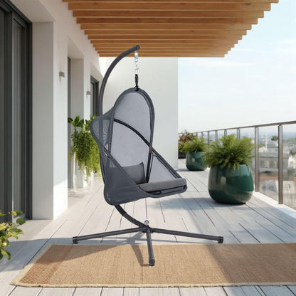 Cery Outdoor Egg Swing Chair, Foldable Stand, Dark Gray Cushion