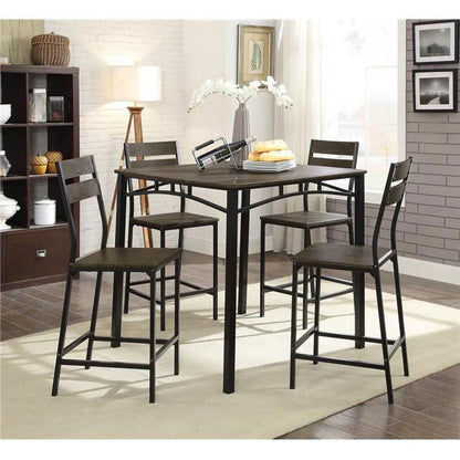5 Piece Metal And Wood Counter Height Table Set In Antique Brown