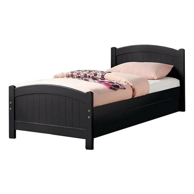 Shov Twin Size Trundle Bed, Arched Headboard, Vertical Accents, Black Wood