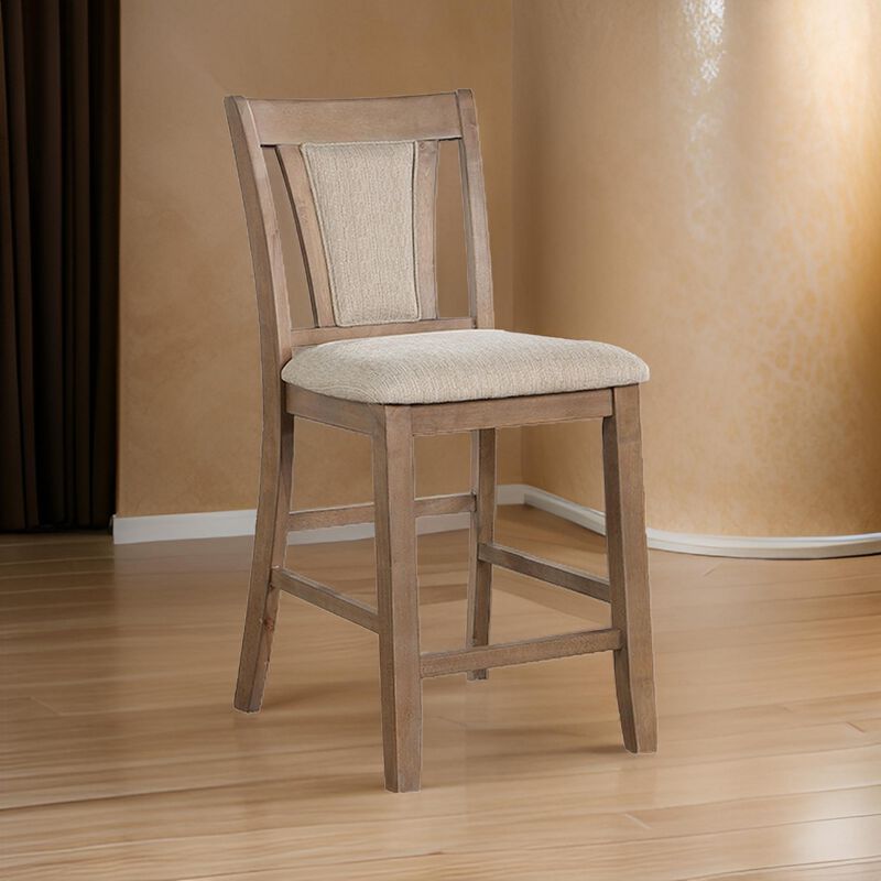 Mana 26 Inch Counter Height Chair, Set of 2, Beige Fabric, Brown Frame