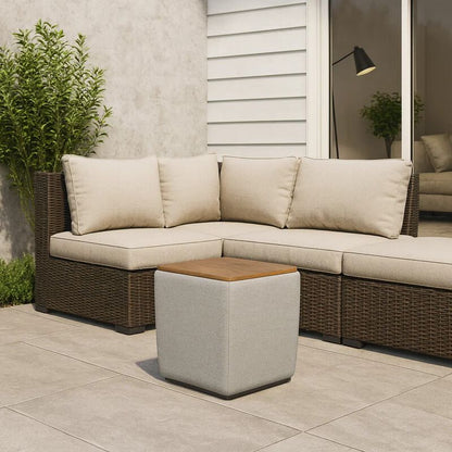 Mody Storage Ottoman, Gray Upholstery, 19 Inch Brown Wood Lift Top